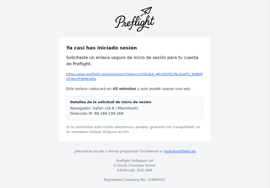 Light mode email screenshot in Preflight