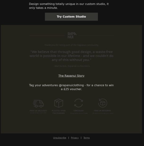 Forced dark mode email screenshot